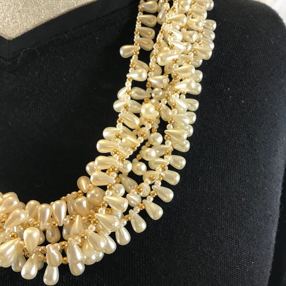 Faux Pearl Multi Strand Statement Necklace - Picture 2 of 5
